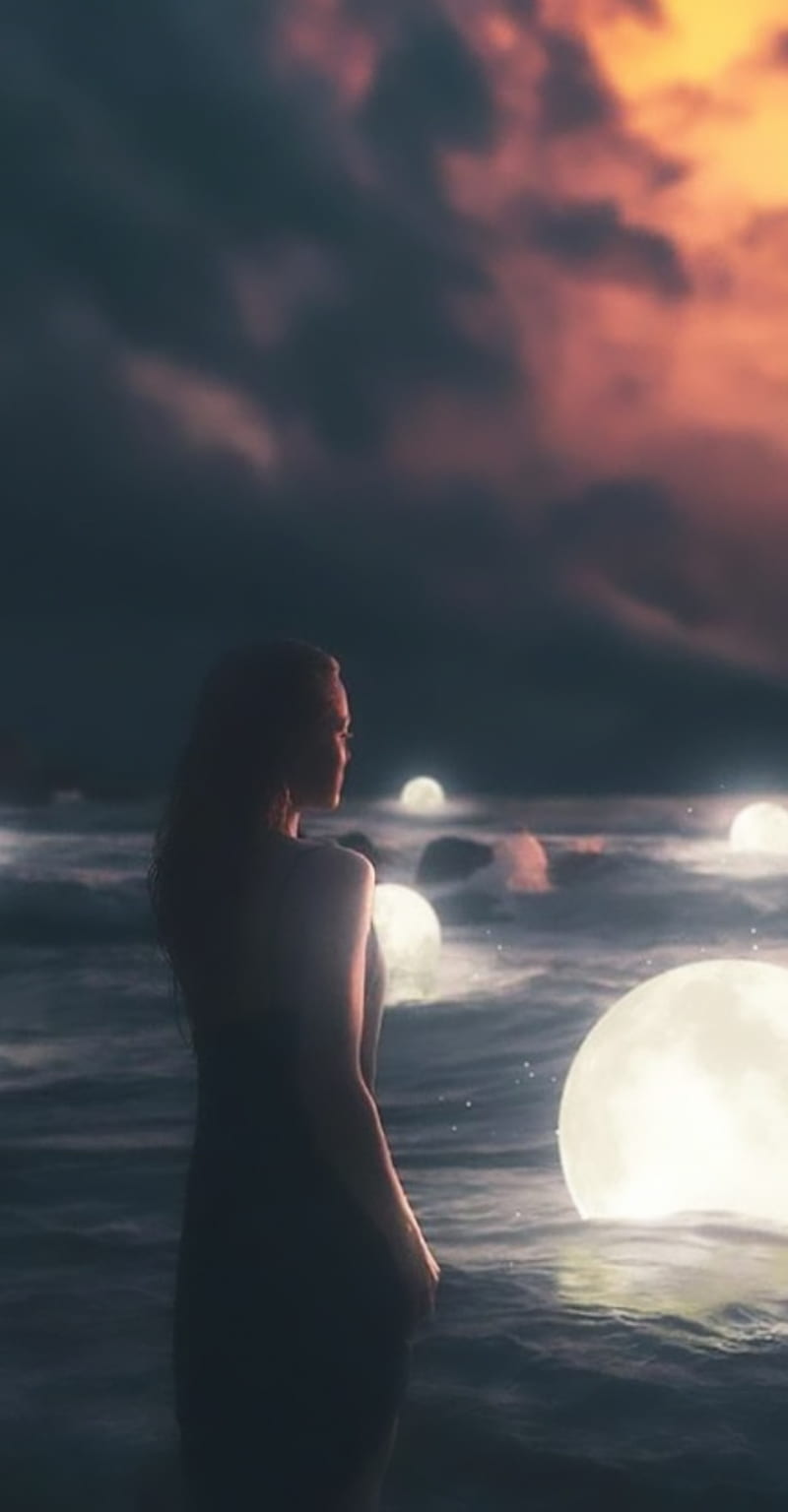 Moon, alone girl, beach, girl, moon, moon sea, moonlight, sad, sea, HD  phone wallpaper | Peakpx