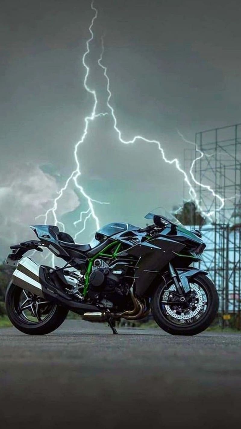 Kawasaki Ninja H2r, Thunder Lightning Background, bike, HD phone wallpaper  | Peakpx