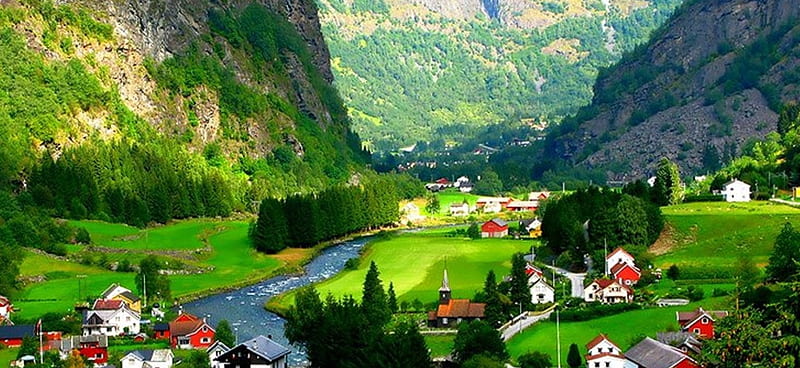 Flam Valley in Norway, amazing, vally, norway, mountains, HD wallpaper
