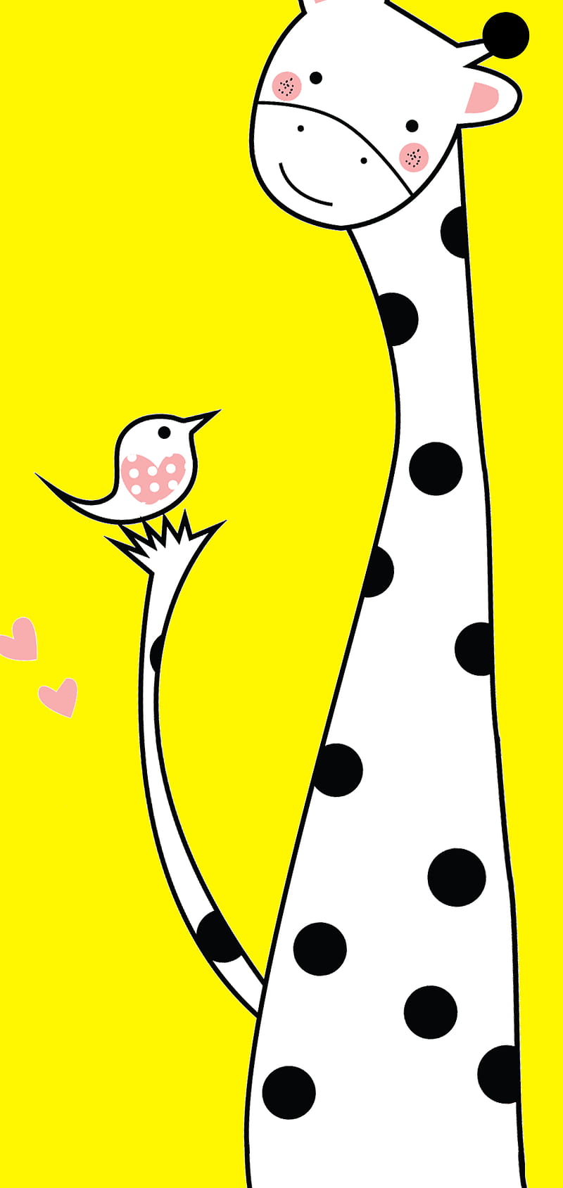 S10 Giraffe, Kiss, bird, birdie, corazones, pink, polka dots, s10 cutout, yellow, HD phone wallpaper