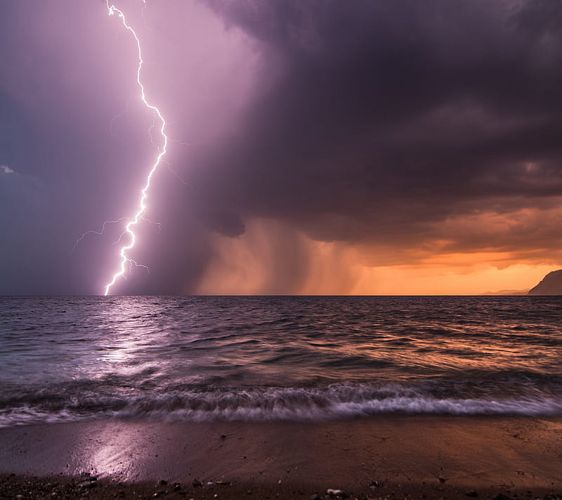 Lightning, nature, ocean, storm, HD wallpaper