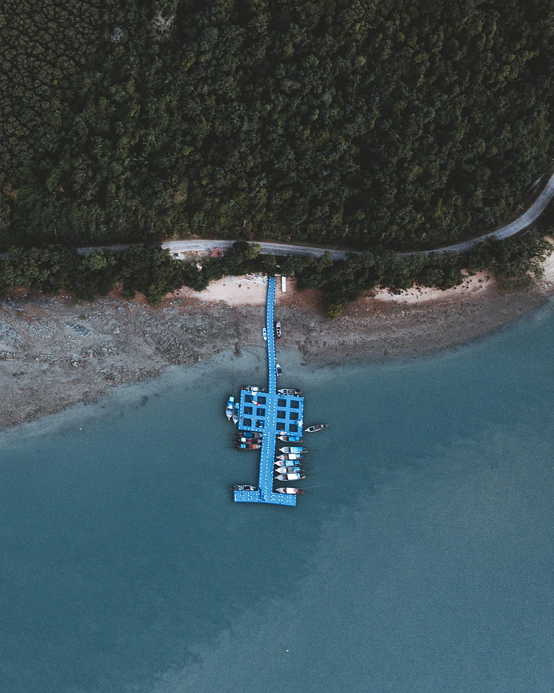 pier, boat, sea, coast, aerial view, HD phone wallpaper