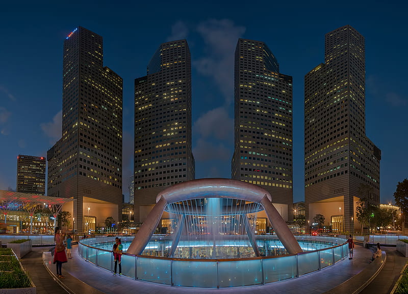 Man Made, Fountain, Singapore, Skyscraper, HD wallpaper