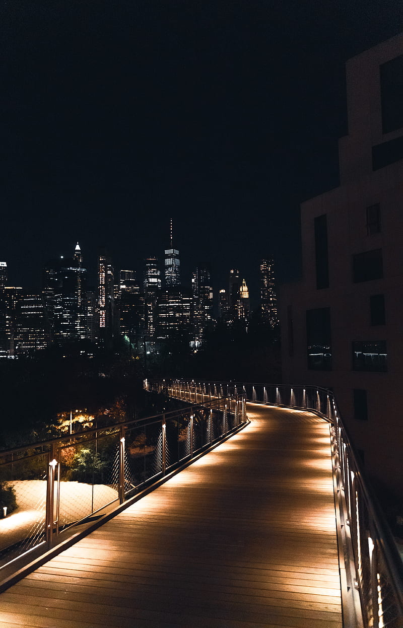 bridge, buildings, city, architecture, night, dark, HD phone wallpaper