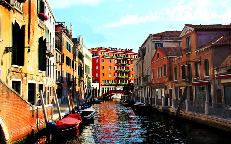 Venice, Italy, streets, canal, boats, old houses, HD wallpaper