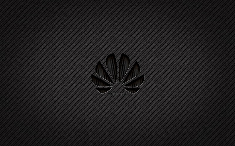 Huawei carbon logo, , grunge art, carbon background, creative, Huawei black logo, Huawei logo, Huawei, HD wallpaper