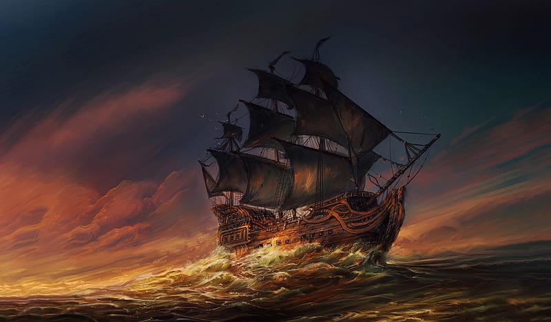 Sails Ship In Ocean, HD wallpaper