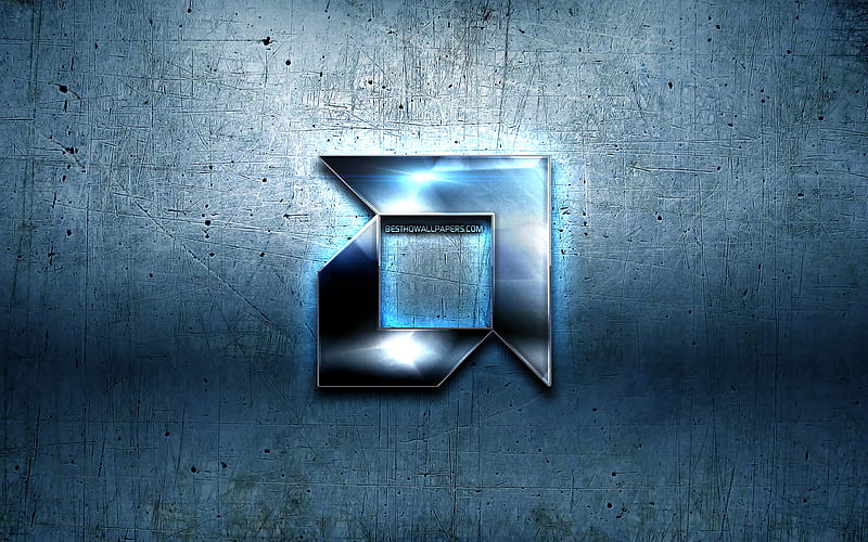 AMD metal logo, blue metal background, artwork, AMD, brands, AMD 3D logo, creative, AMD logo, HD wallpaper