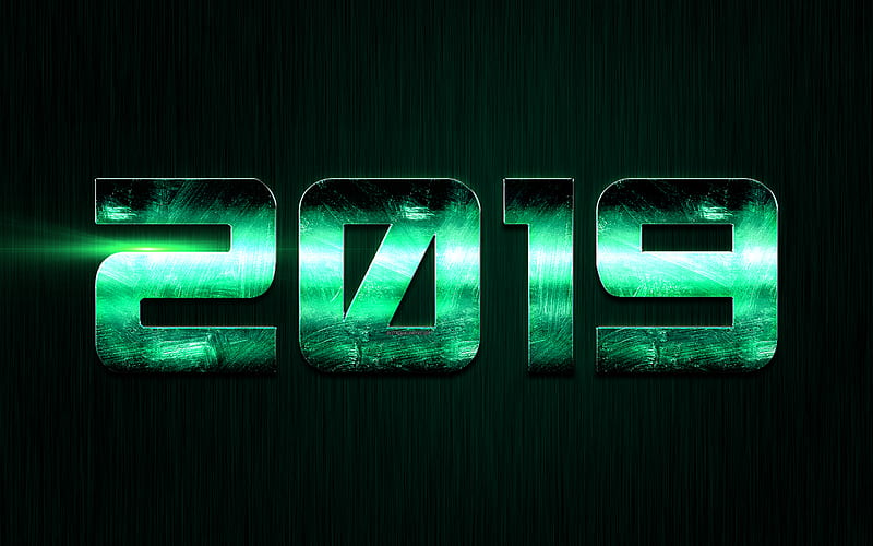 2019 year, green steel letters, metallic texture, 2019 concepts, New Year, green metal background, creative art, HD wallpaper