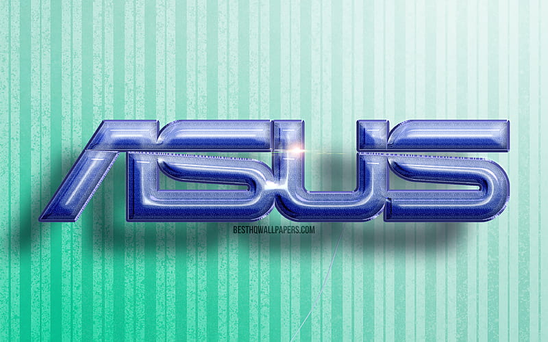 Asus 3D logo, blue realistic balloons, brands, Asus logo, blue wooden backgrounds, Asus, HD wallpaper