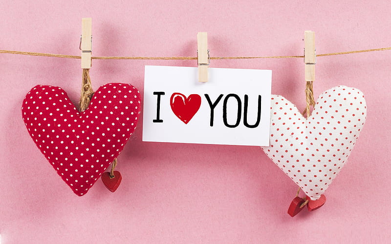 I love you, corazones, pillows, rope, love concepts, HD wallpaper