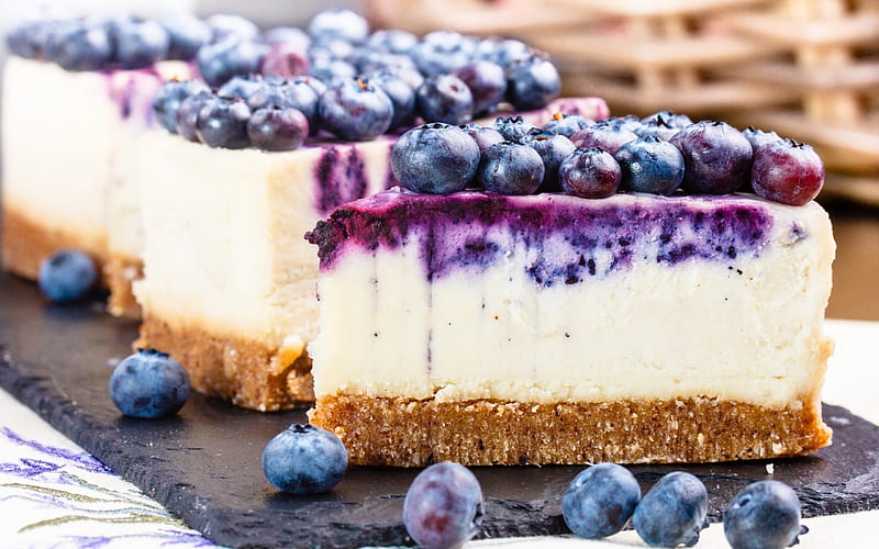 cheesecake, cake, blueberry, berries, dessert, HD wallpaper