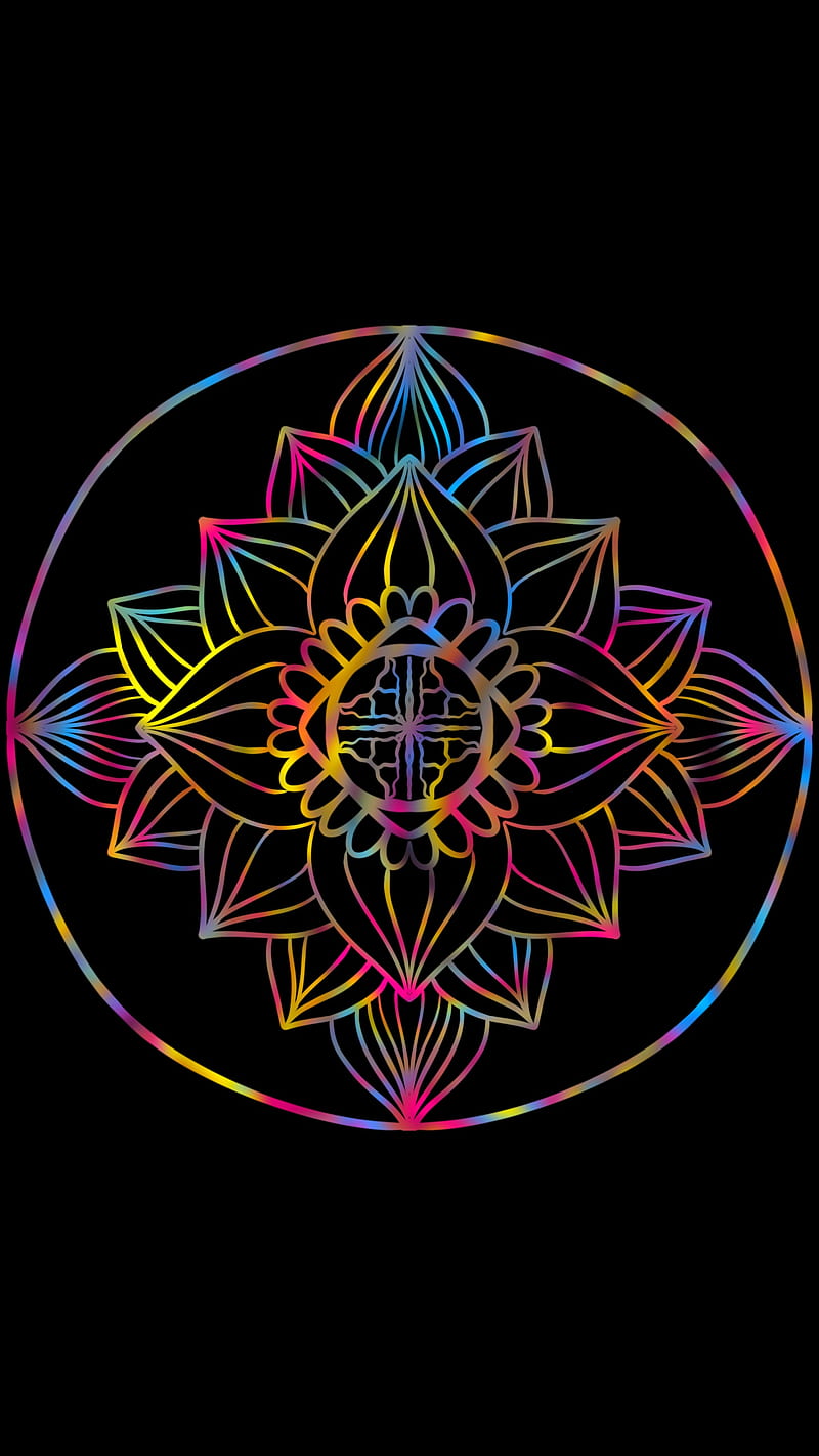 Coloring mandala 13, Love, abstract, black, colors, flower, ornament, HD phone wallpaper