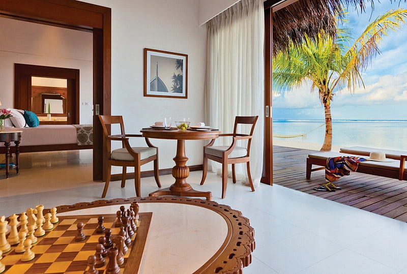 Beautiful Place - Residence Maldives 4, relax, bonito, nature, residence maldives, sky, blue, palms, HD wallpaper