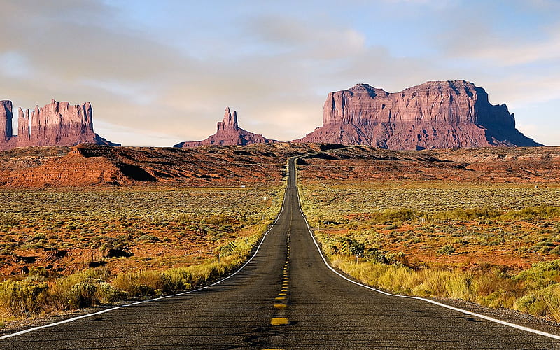 Road to the Desert, rocks, grass, tufts, deserted, highway, grasses, vegetation, nature, road, HD wallpaper