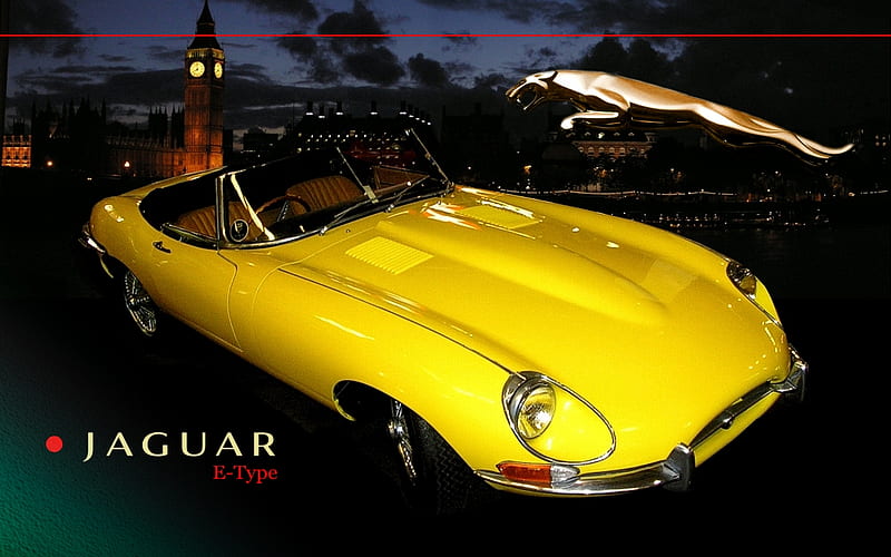 Jaguar, yellow, classic, wheels, car, HD wallpaper