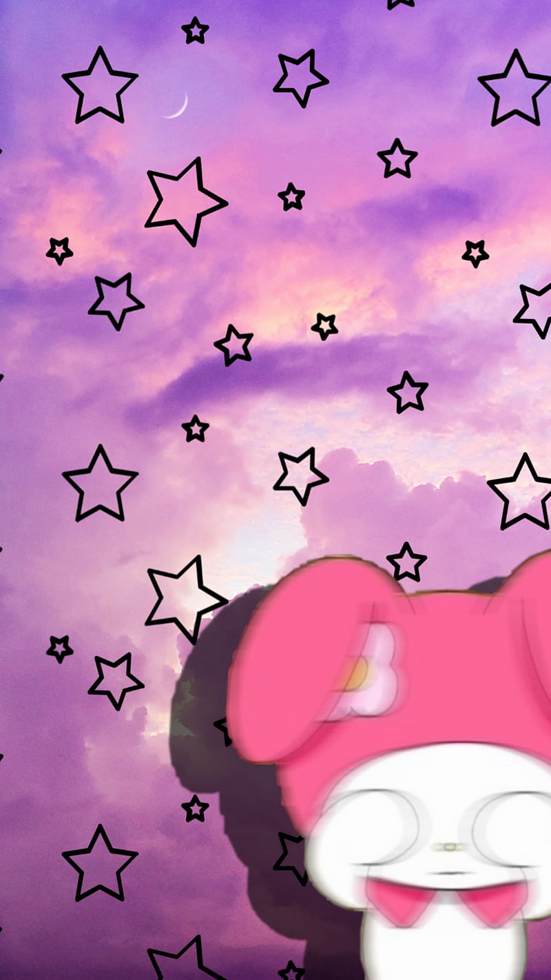 My Melody Glitch, adorable, cute, hello kitty, kawaii, my melody, pastel pink, pink, sky, stars, HD phone wallpaper