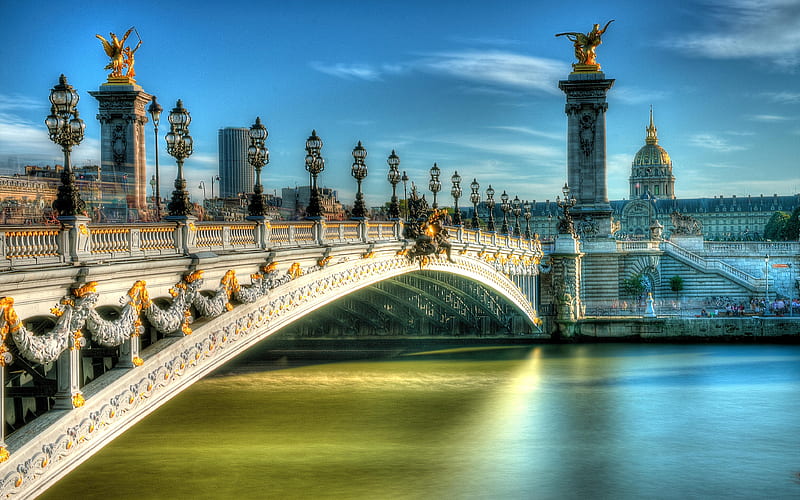 Puentes, París, Francia, Puente, Estatua, , Pont Alexandre Iii, Fondo ...