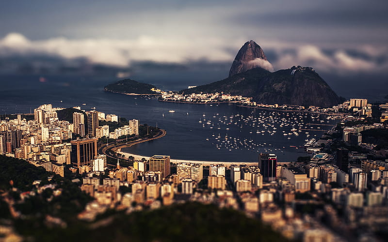 Rio de Janeiro, tilt-shift, panorama, bay, summer, travel, Brazil, South America, HD wallpaper