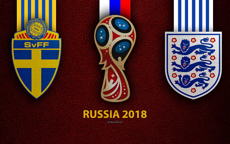 Sweden vs England, Round 8 leather texture, Quarterfinal, logo, 2018 FIFA World Cup, Russia 2018, July 7, football match, creative art, national football teams, HD wallpaper