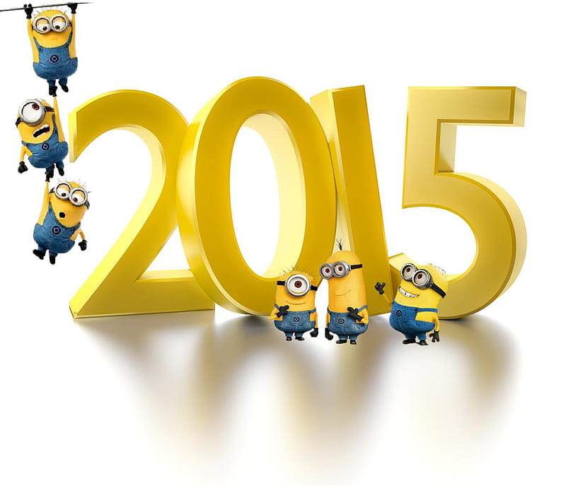 new year minions, 2015, cute, happy, minions, new, new year, year, HD wallpaper