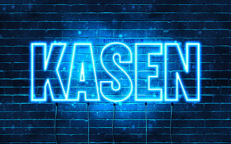 Kasen with names, horizontal text, Kasen name, blue neon lights, with Kasen name, HD wallpaper