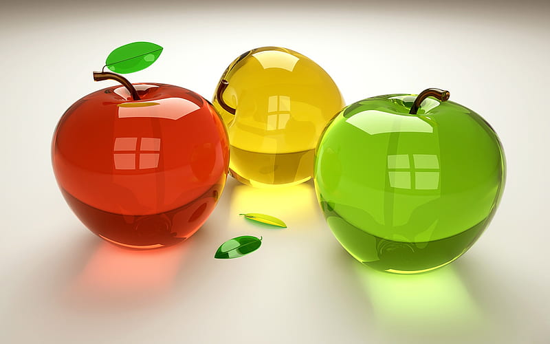 Glass Apple, apple, red, green, apples, yellow, bonito, abstract, HD wallpaper