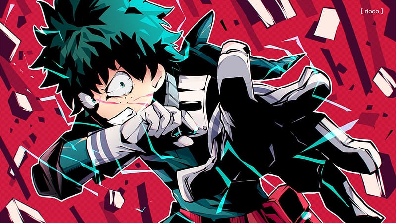 Anime, Teeth, Green Hair, Glove, Costume, Green Eyes, Angry, Izuku Midoriya, My Hero Academia, HD wallpaper