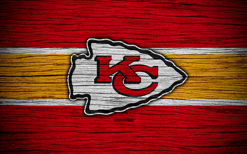 Kansas City Chiefs, NFL, American Conference wooden texture, american football, logo, emblem, Kansas City, Missouri, USA, National Football League, HD wallpaper