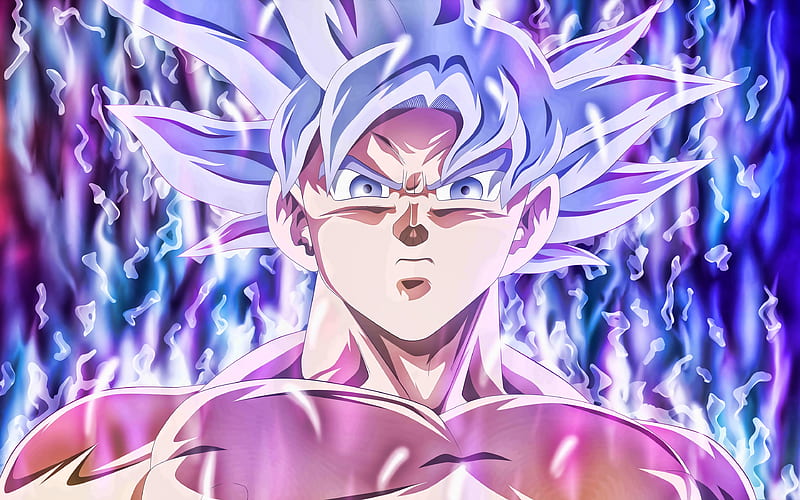 Ultra Instinct Goku violet fire flames, DBS characters, close-up ...