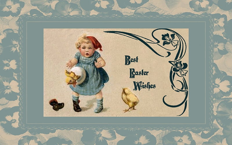 Best Easter Wishes, art, holiday, postcard, illustration, artwork, Easter, Victorain, painting, wide screen, occasion, chicks, HD wallpaper