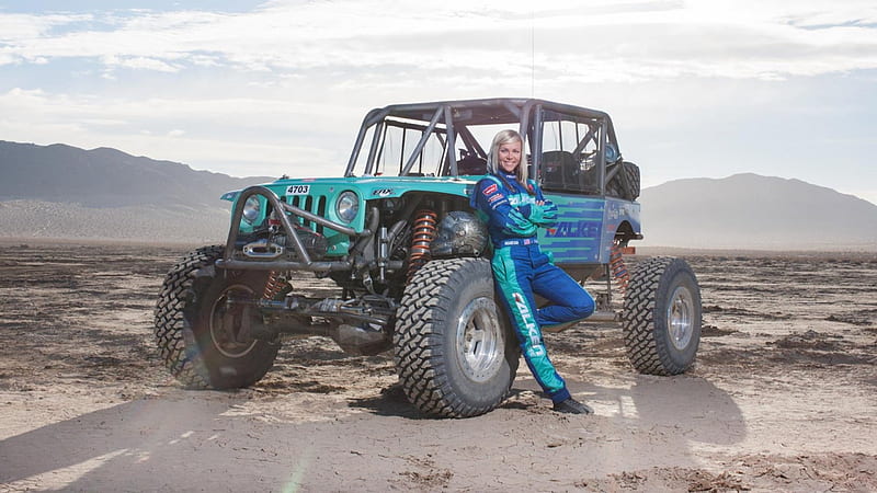 Jessi Combs Falken Jeep, sponsored, desert, racing, driver, jeep, HD wallpaper