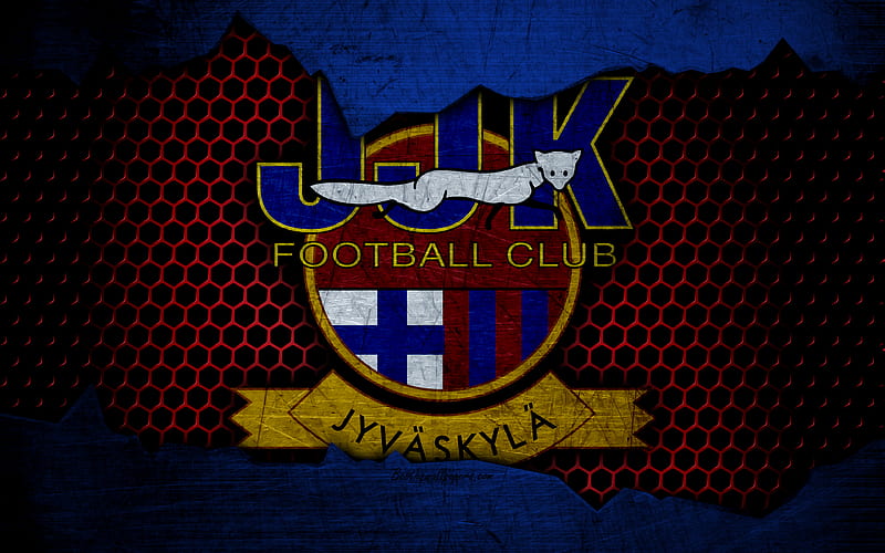 Jyvaskyla logo, Veikkausliiga, soccer, football club, Finland, JJK Jyvaskyla, grunge, metal texture, Jyvaskyla FC, HD wallpaper