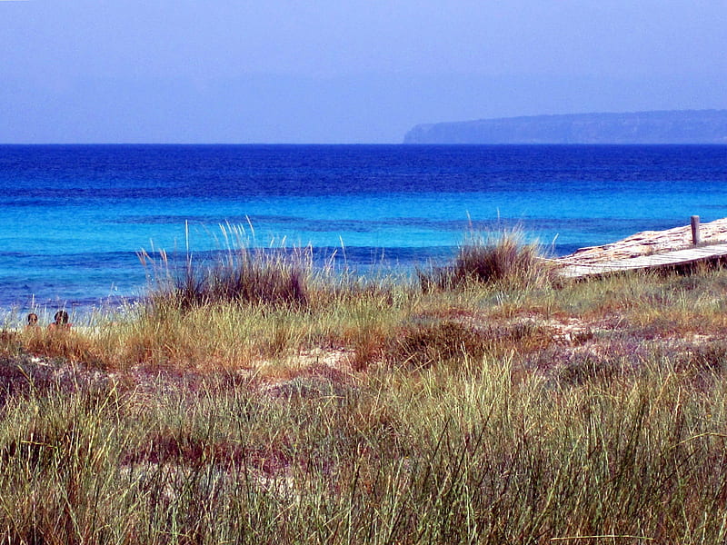 Illetes on Formentera, shore, horizon, bonito, beach, mountain, graphy, sand, water, beaches, dunes, bliue, summer, nature, HD wallpaper