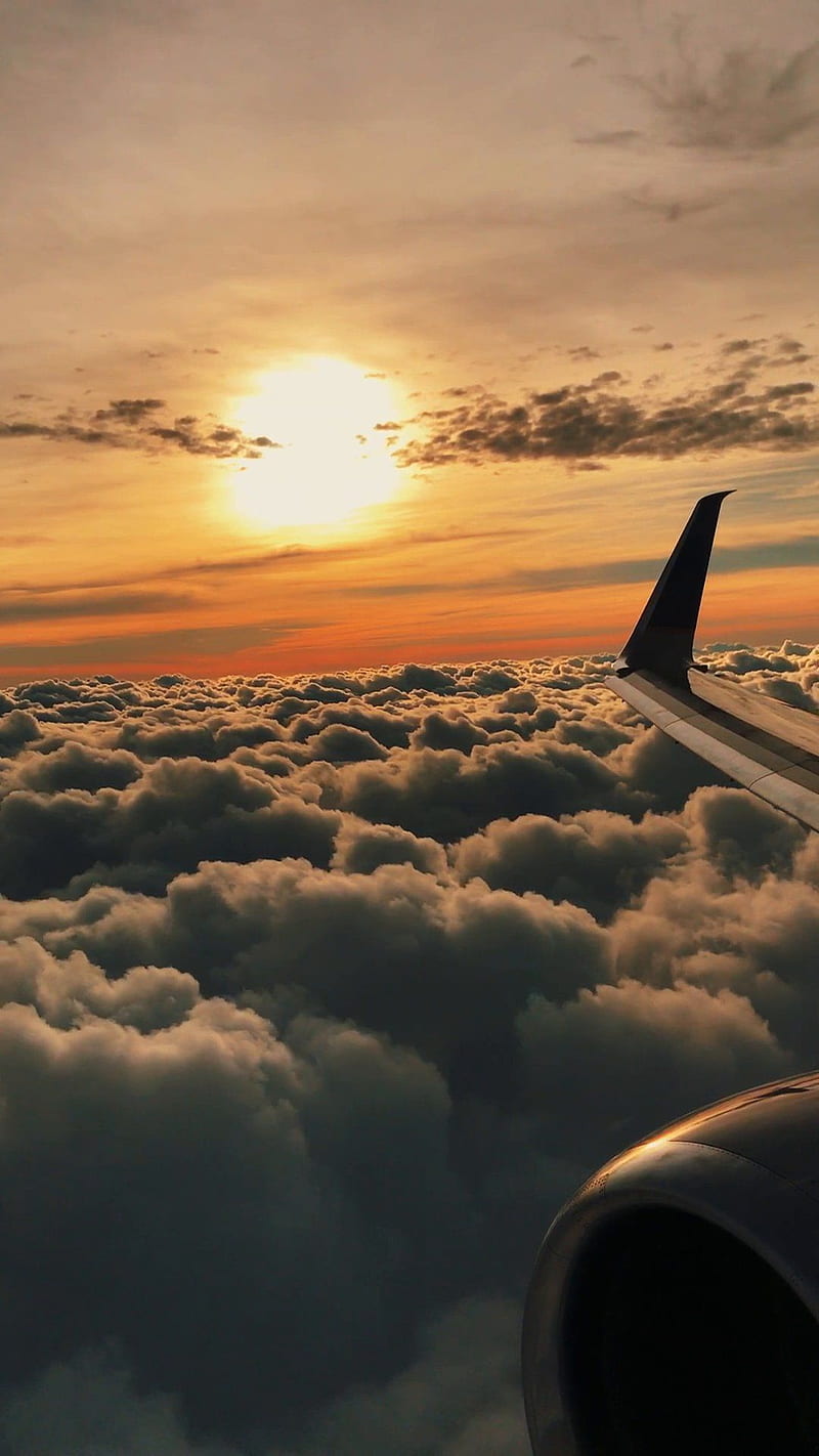 Sunset, aeroplane, air, clouds, plane, HD phone wallpaper