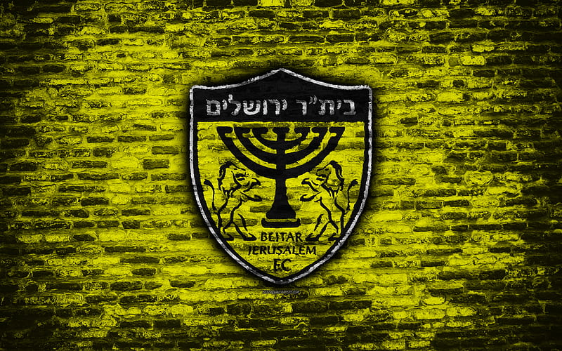 Beitar FC logo, brick wall, Israel Ligat ha Al, football, Israeli football club, soccer, Beitar Jerusalem, brick texture, Jerusalem, Israel, HD wallpaper