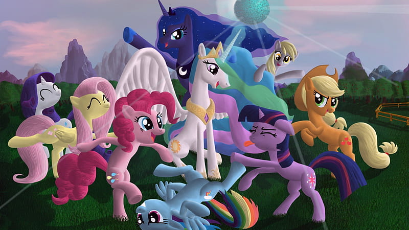 MLP: Friendship is Magic, Pinkie Pie, Princess Luna, My Little Pony, Friendship is Magic, Princess Celestia, Rainbow Dash, Fluttershy, HD wallpaper