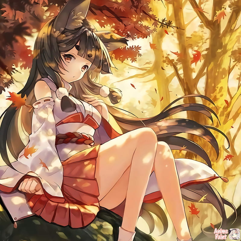 Magical anime fox, girl, tail, HD phone wallpaper