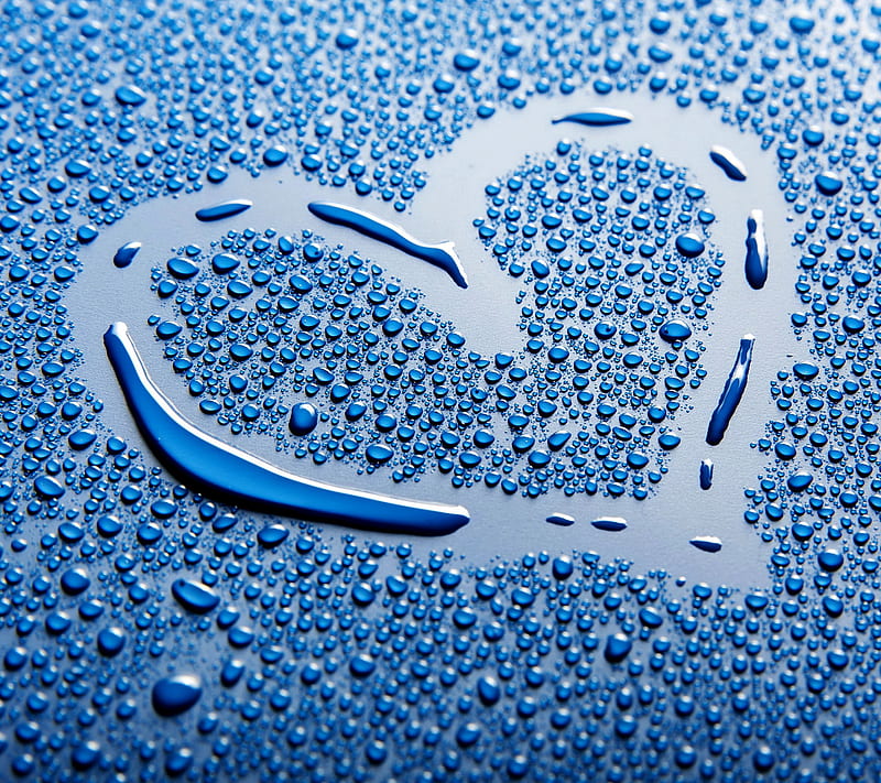 Water Drops, blue, heart, love, rain, HD wallpaper