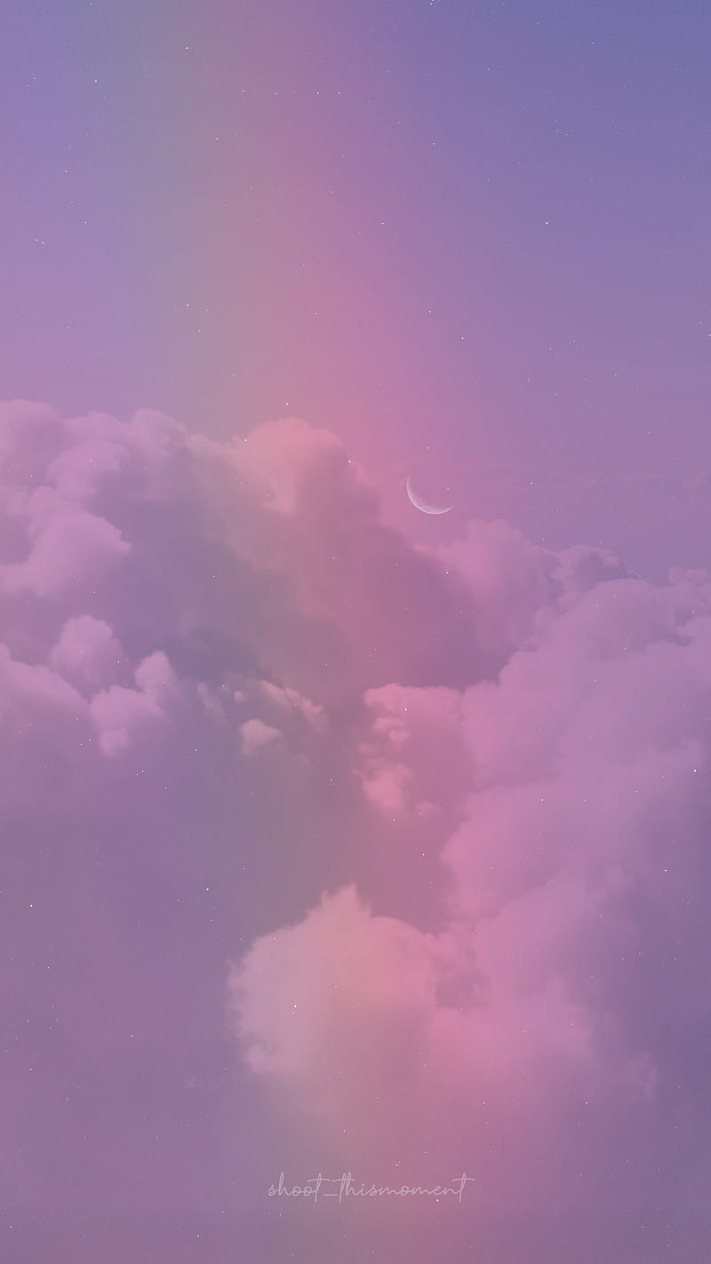 Rainbow clouds, cloudscape, crescent, dreamy, magical, moon, pink ...