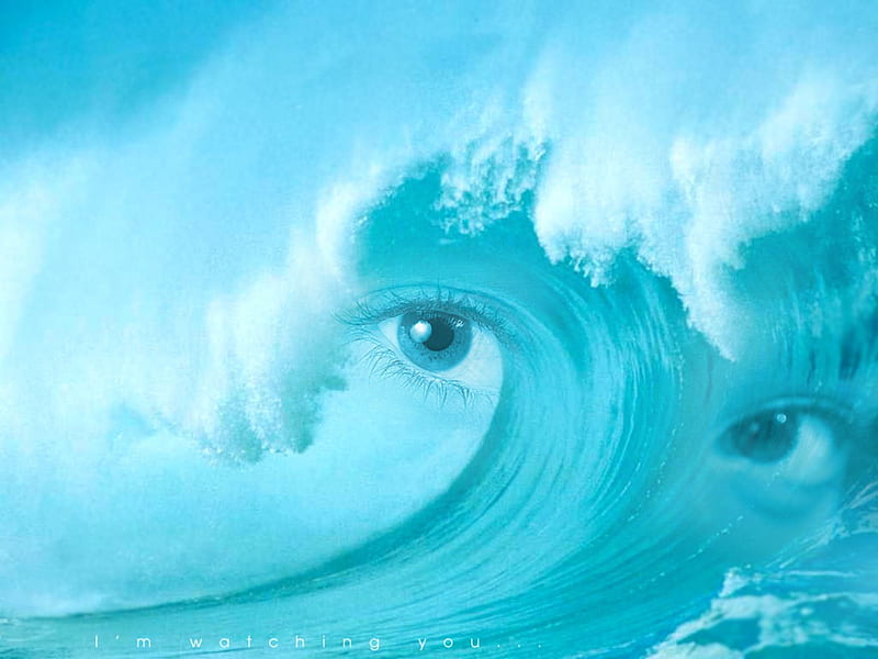 WATCHING YOU, ocean, waves, eyes, watching, blue, HD wallpaper