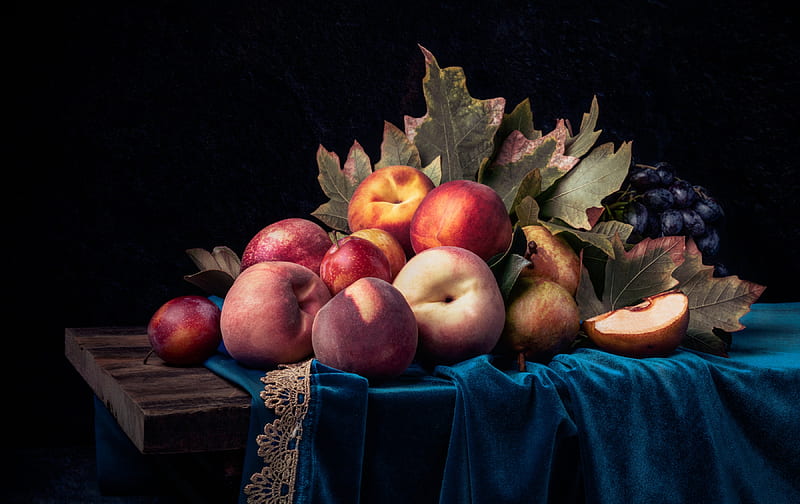 Fruits, Fruit, Grapes, Nectarine, Peach, HD wallpaper