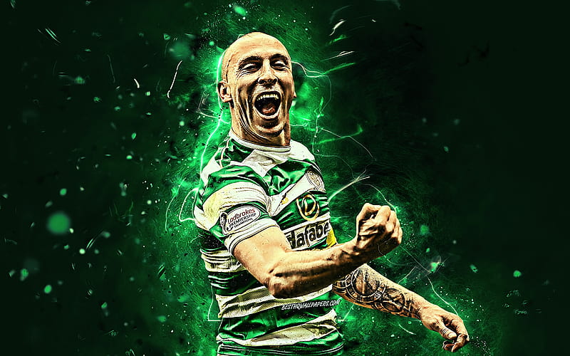 Scott Brown, Scottish footballers, Celtic FC, artwork, Brown, soccer, Scottish Premiership, football, neon lights, HD wallpaper