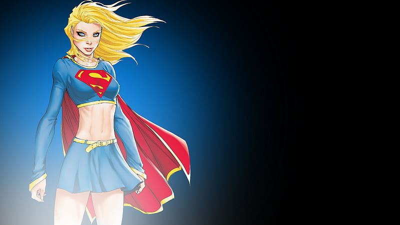 Supergirl, red, super, heroine, blonde, bonito, fantasy, girl, hero, blue, HD wallpaper