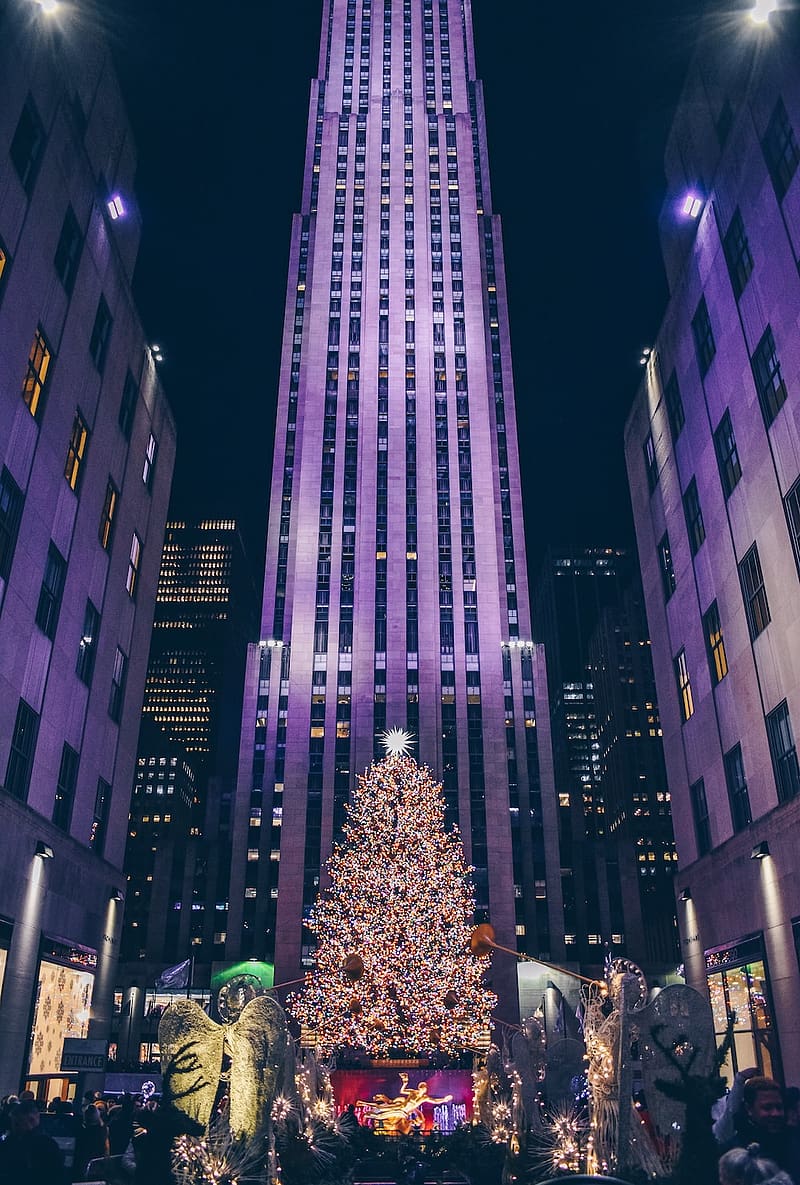 white and black high rise building – New york, Christmas in the City, HD phone wallpaper