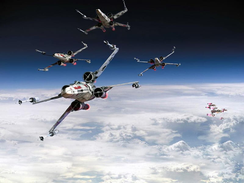 x-wing fighters, red, gris, fighters, clouds, a wings, HD wallpaper