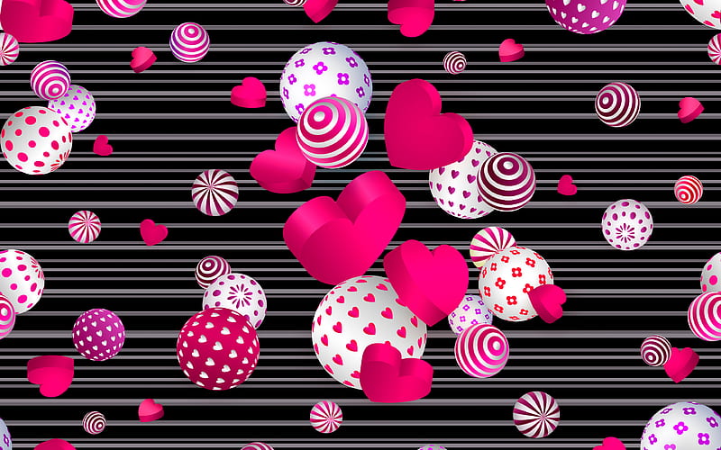 pink 3D hearts creative, pink abstract background, love concepts, background with hearts, HD wallpaper