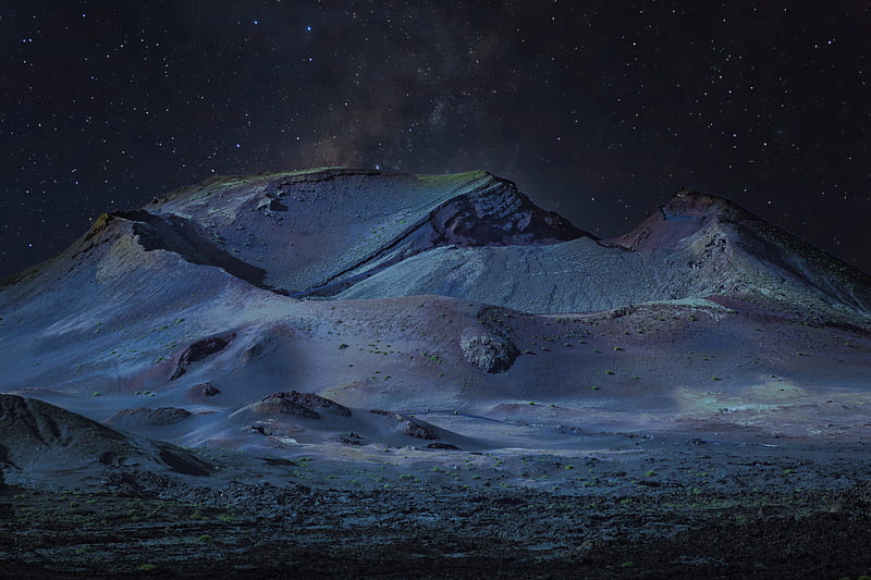 Mountains, Mountain, Nature, Night, Sky, Snow, Stars, Winter, HD wallpaper