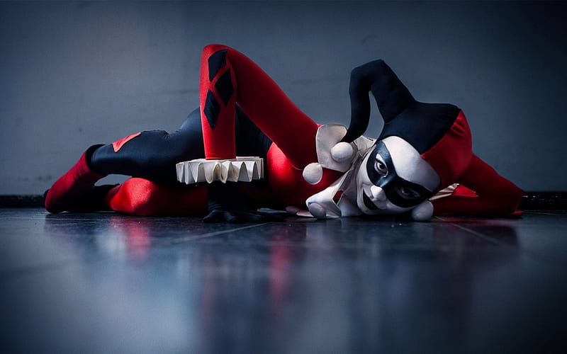 Harley Quinn, red, girl, cosplay, black, woman, hat, HD wallpaper Harley Quinn, red, girl, cosplay, black, woman, hat, HD wallpaper