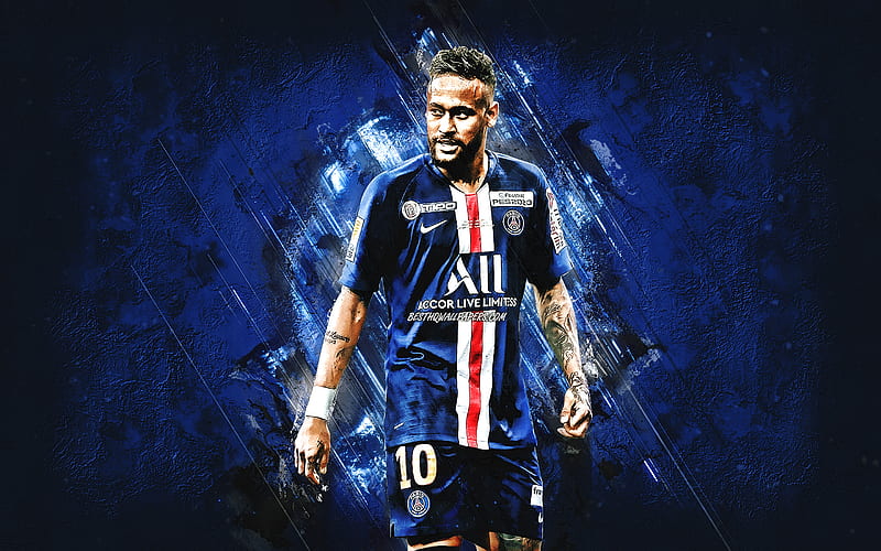 Neymar, Paris Saint-Germain, Brazilian footballer, PSG, portrait, blue stone background, football, HD wallpaper